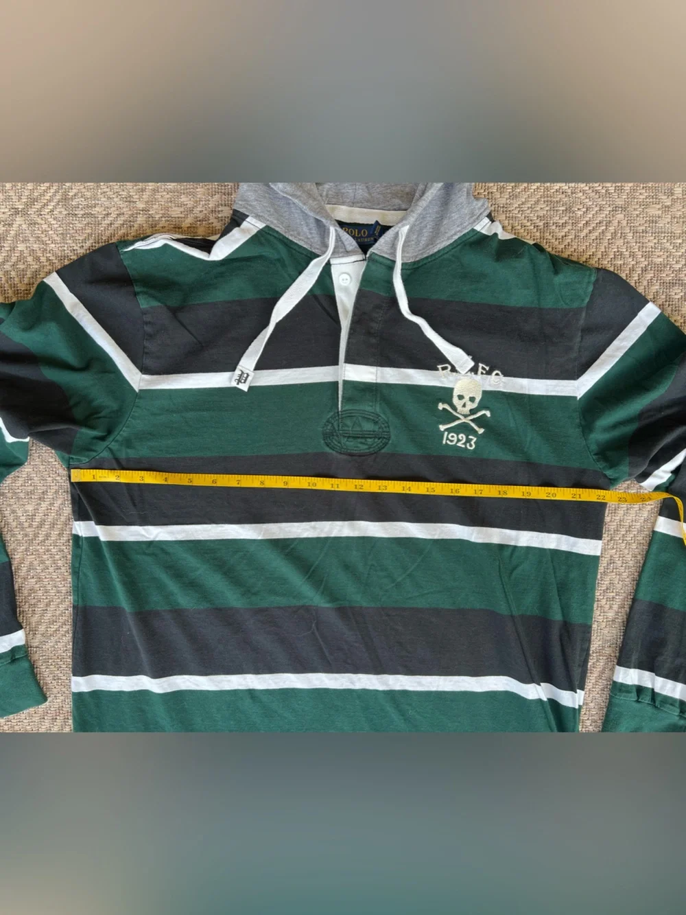 Polo Ralph Lauren Skull Rugby Hoodie Green Black Stripe Mens LT
